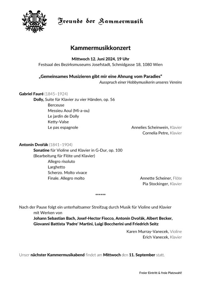 Freunde der Kammermusik 6. Juni 24, Bezirksmuseum Josefstadt